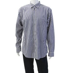 Zegna Sport Mens Plaid Button Down Regular Fit Shirt Blue White Size Extra Large